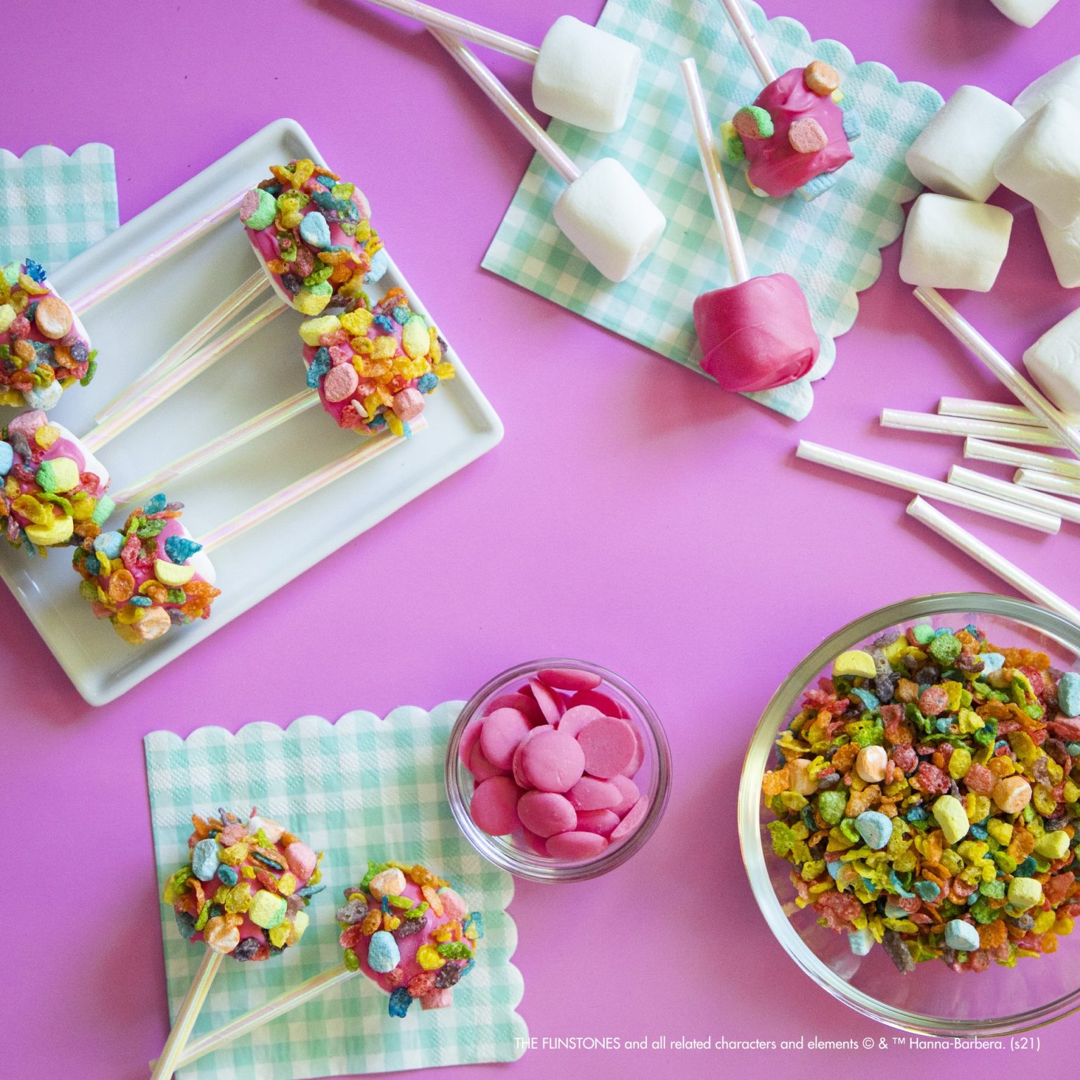 Marshmallow Fruity PEBBLES Cereal Pops Recipe
